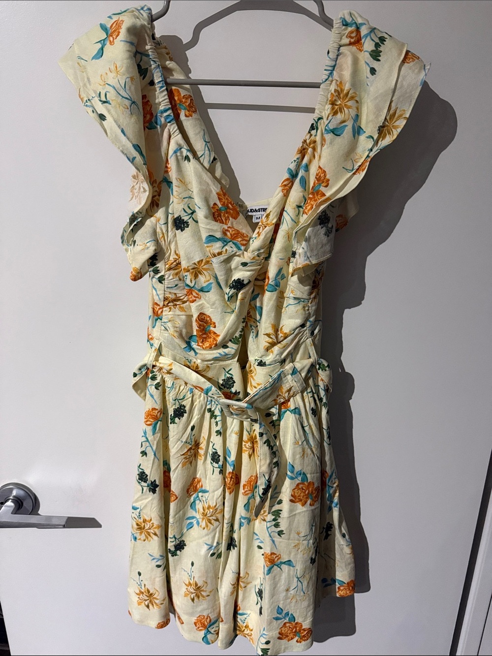 SOLID & STRIPED Cream Mini Dress with Orange & Teal Floral Print